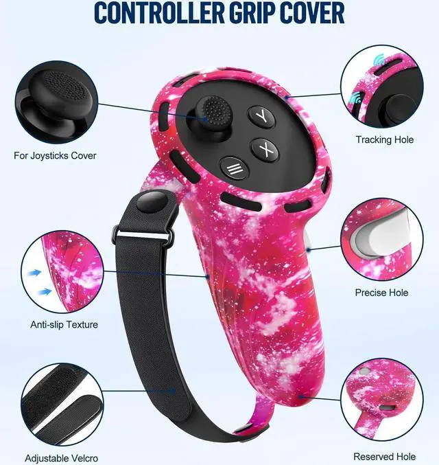 Alt view image 3 of 6 - Silicone Cover Set Compatible with Oculus/Meta Quest 3, Touch Controller Grips Cover, VR Shell Cover, Facial Interface Cover, Protective Lens Cover, Tempered Glass Lens Caps (Pink)