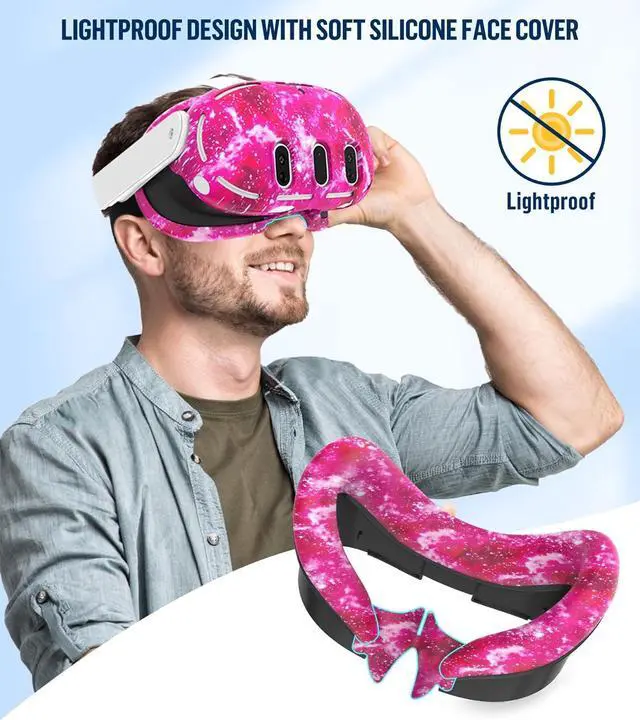 Alt view image 5 of 6 - Silicone Cover Set Compatible with Oculus/Meta Quest 3, Touch Controller Grips Cover, VR Shell Cover, Facial Interface Cover, Protective Lens Cover, Tempered Glass Lens Caps (Pink)