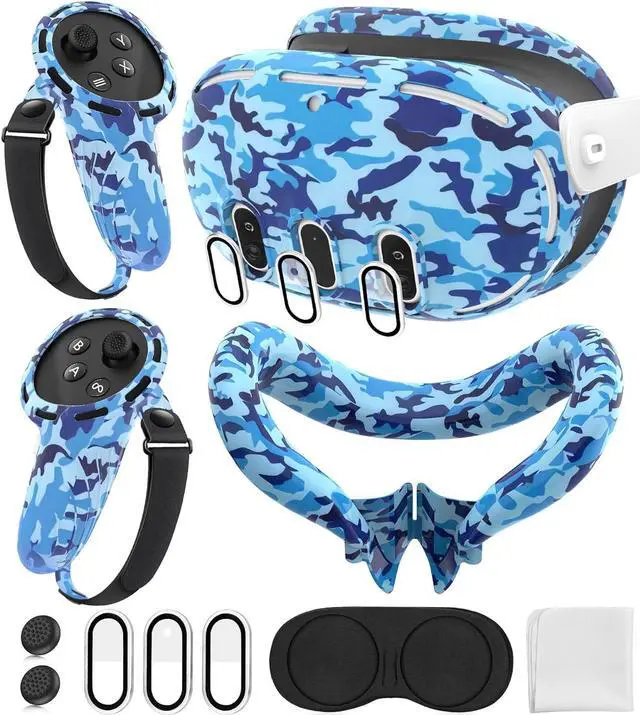 Main image of Silicone Cover Set Compatible with Oculus/Meta Quest 3, Touch Controller Grips Cover, VR Shell Cover, Facial Interface Cover, Protective Lens Cover, Tempered Glass Lens Caps (Camouflage Blue)