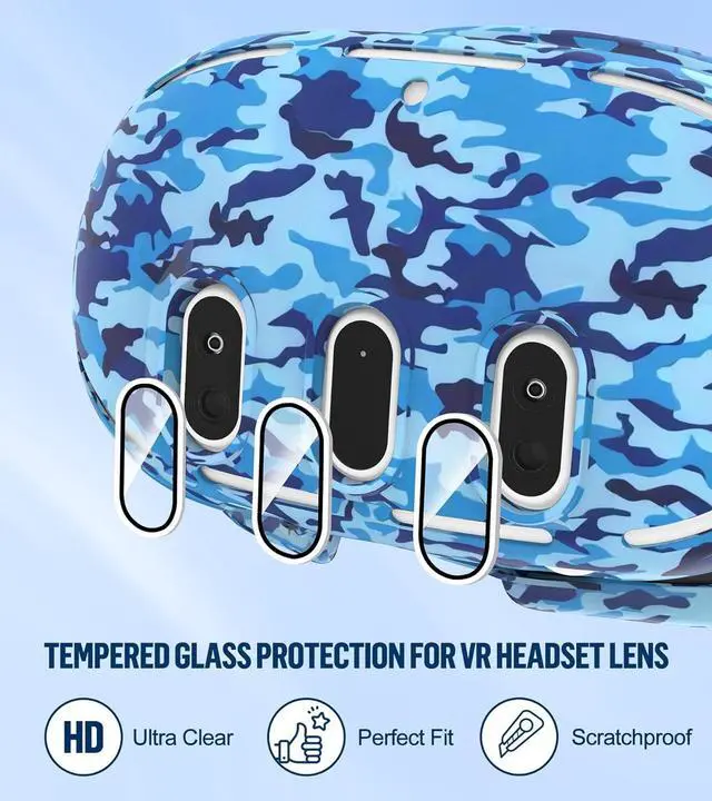 Alt view image 4 of 7 - Silicone Cover Set Compatible with Oculus/Meta Quest 3, Touch Controller Grips Cover, VR Shell Cover, Facial Interface Cover, Protective Lens Cover, Tempered Glass Lens Caps (Camouflage Blue)