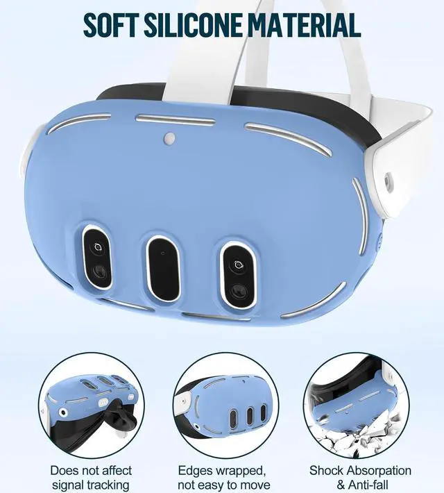 Alt view image 2 of 7 - Silicone Cover Set Compatible with Oculus/Meta Quest 3, VR Accessories Protective Cover Includes Controller Grips, Front Shell Headset Cover and Face Cover (Haze Blue)
