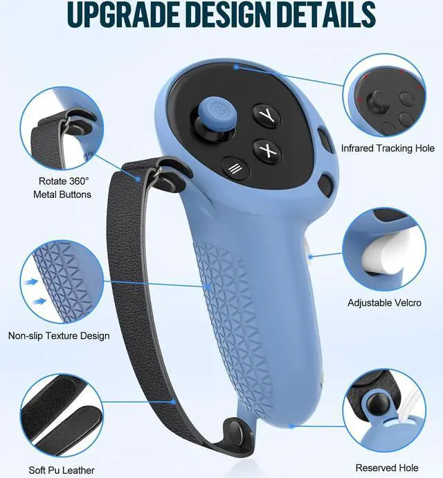 Alt view image 3 of 7 - Silicone Cover Set Compatible with Oculus/Meta Quest 3, VR Accessories Protective Cover Includes Controller Grips, Front Shell Headset Cover and Face Cover (Haze Blue)