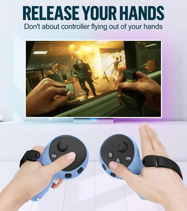 Alt view image 4 of 7 - Silicone Cover Set Compatible with Oculus/Meta Quest 3, VR Accessories Protective Cover Includes Controller Grips, Front Shell Headset Cover and Face Cover (Haze Blue)