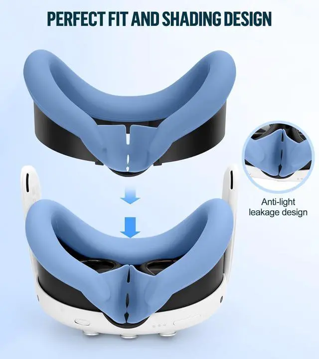 Alt view image 6 of 7 - Silicone Cover Set Compatible with Oculus/Meta Quest 3, VR Accessories Protective Cover Includes Controller Grips, Front Shell Headset Cover and Face Cover (Haze Blue)