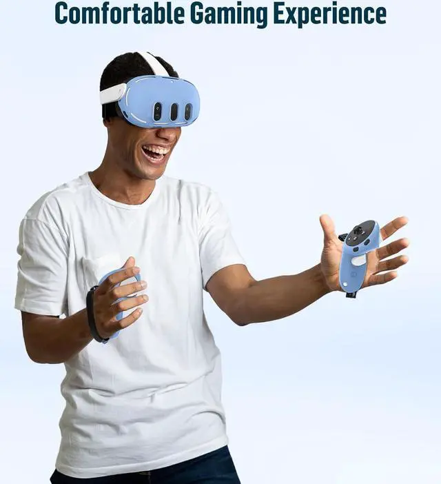 Alt view image 7 of 7 - Silicone Cover Set Compatible with Oculus/Meta Quest 3, VR Accessories Protective Cover Includes Controller Grips, Front Shell Headset Cover and Face Cover (Haze Blue)