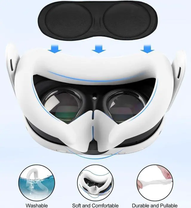 Alt view image 5 of 7 - Silicone Cover Set Compatible with Oculus/Meta Quest 3, VR Accessories Protective Cover Includes Controller Grips, Front Shell Headset Cover and Face Cover (White)