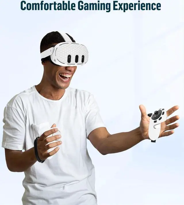 Alt view image 7 of 7 - Silicone Cover Set Compatible with Oculus/Meta Quest 3, VR Accessories Protective Cover Includes Controller Grips, Front Shell Headset Cover and Face Cover (White)