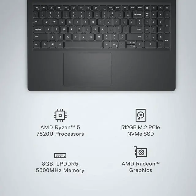 Alt view image 3 of 7 - Dell Inspiron 3535 Laptop - 15.6-inch FHD (1920 x 1080) Display, AMD Ryzen 5 7520U Processor, 8GB DDR4 RAM, 512GB SSD, AMD Radeon Graphics, Windows 11 Home, 6-Months Migrate - Carbon Black