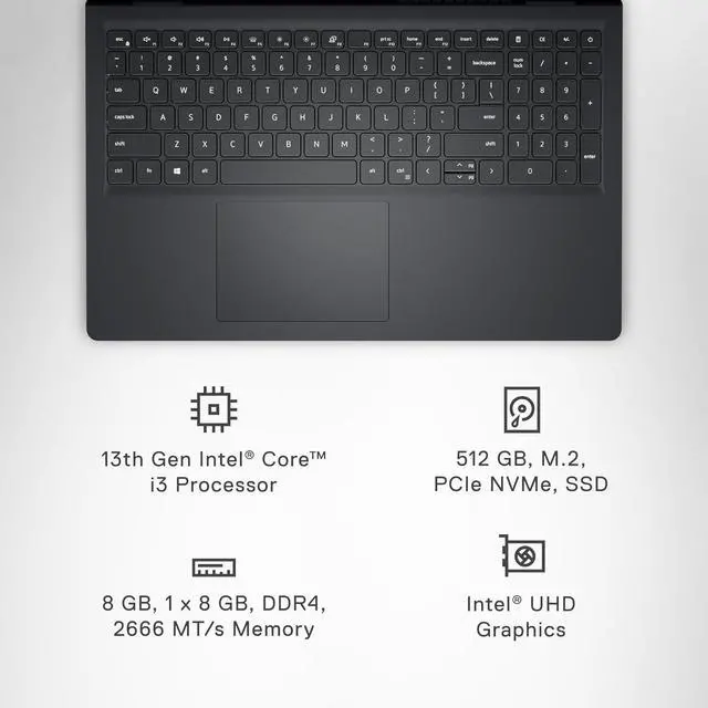 Alt view image 2 of 6 - Dell Inspiron 3530 Laptop - 15.6-inch FHD (1920x1080) Display, Intel Core i3-1305U Processor, 8GB DDR4 RAM, 512GB SSD, Intel UHD Graphics, Windows 11 Home, Onsite Service - Carbon Black