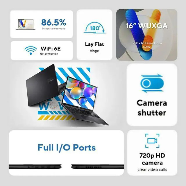 Alt view image 2 of 7 - ASUS Vivobook 16 - 16 inch (1920x1200) WUXGA Laptop - Intel Core i7-1355U with 16GB Memory - 512GB SSD, Windows 11 Home - Black