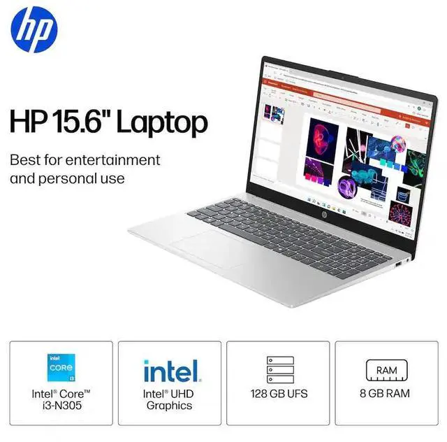 Alt view image 2 of 6 - HP - 15.6" Laptop, Intel Core i3-N305 Processor, 8GB Memory - 128GB UFS, Windows 11 Home, Natural Silver (15-fd0113dx)
