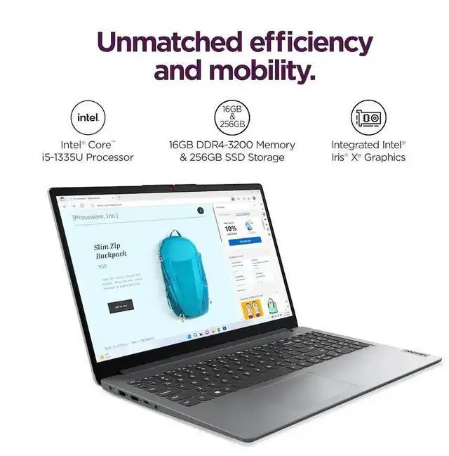 Alt view image 2 of 7 - Lenovo IdeaPad 1i - 15.6 Inch FHD (1920x1080) Laptop, Intel Core i5-1335U Processor, 16GB Memory - 256GB SSD, Windows 11 Home - Cloud Grey