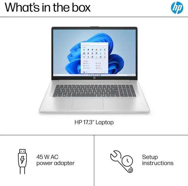 Alt view image 5 of 5 - HP 17.3 inch (1920x1080) FHD Laptop, AMD Ryzen 5 7520U Processor, 8GB LPDDR5 RAM - 512GB PCIe NVMe SSD, Windows 11 Home - Natural Silver (17-cp2025dx)
