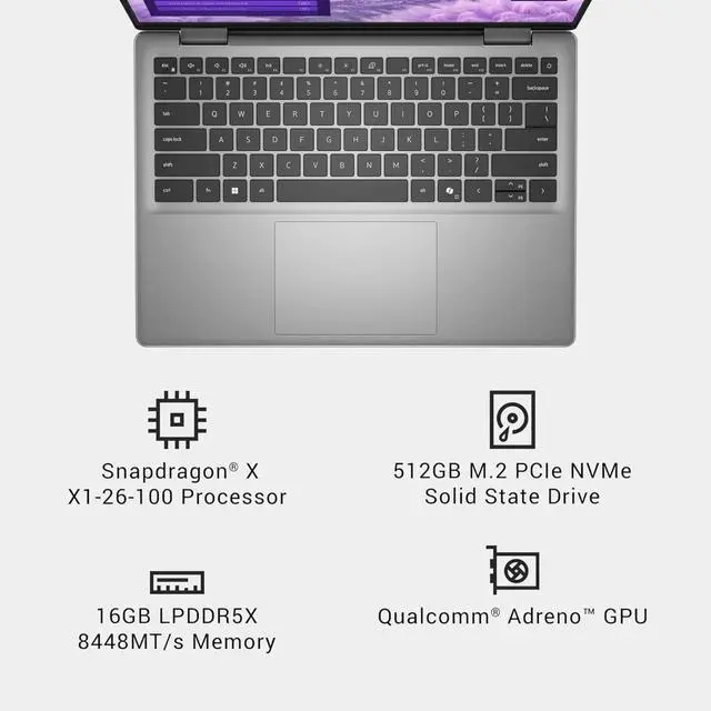Alt view image 2 of 7 - Dell Inspiron 14 Inch - 2K FHD+ (1920x1200) Display | Copilot+ PC | Snapdragon X Plus (X1-26) AI Laptop | 16GB RAM - 512GB SSD, Qualcomm Adreno GPU, WIndows 11 Home - Titan Gray