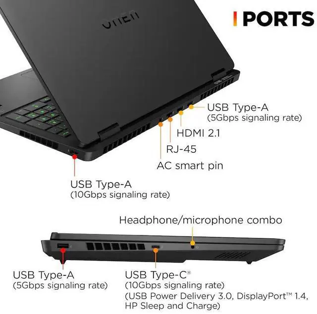Alt view image 5 of 7 - HP OMEN Gaming Laptop - 16 Inch 2K (1920x1200) 144Hz IPS Display, Intel Core Ultra 7 255H w AI Boost, 16GB RAM - 1TB SSD, NVIDIA GeForce RTX 5060 8GB GDDR7, Windows 11 Home - Shadow Black(16-am0073dx)