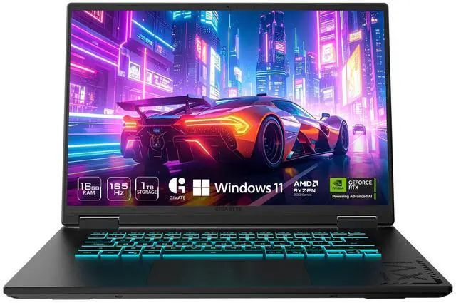 Main image of GIGABYTE A16 Gaming Laptop - 16 Inch FHD+ (1920x1200) 165Hz IPS Display, AMD Ryzen 7 260, 16GB DDR5 RAM - 1TB SSD, NVIDIA GeForce RTX 5060 8GB GDDR7, Windows 11 Home - Black Steel (3VHK3US894SH)