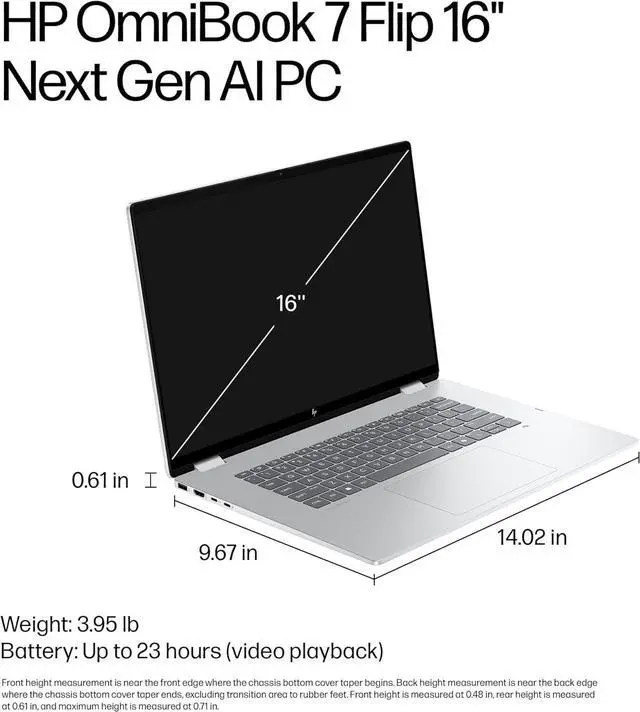 Alt view image 5 of 7 - HP OmniBook 7 Flip 2-IN-1 (Copilot+ PC) Laptop, 16 inch 3K(2880x1800) OLED Touchscreen Display, Intel Core Ultra 7 258V, 32GB RAM - 1TB SSD, Intel Arc 140V (16GB), Windows 11 Home, HP Pen included