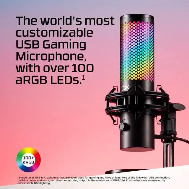 Alt view image 5 of 7 - HyperX QuadCast 2 S - USB Microphone with RGB Lighting Streaming and Podcasting with On-Board Controls LED Lighting Removable Shock Mount PC Mac USB-C - Black