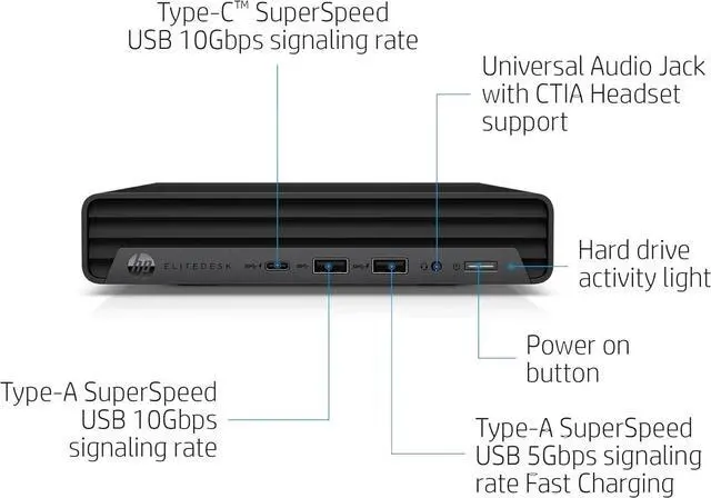 Alt view image 5 of 7 - HP EliteDesk 800 G6 Desktop Mini, Intel Core i5-10500 Processor, 16GB RAM - 512GB SSD, Windows 11 Pro - Black, Keyboard & Mouse Included