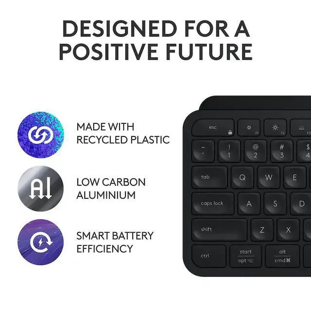 Alt view image 3 of 5 - Logitech MX Keys S Universal Full-size Wireless Keyboard, USB C Rechargeable - Black