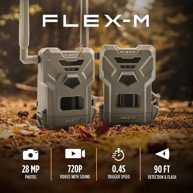 Alt view image 2 of 6 - SPYPOINT Flex-M Twin Pack Cellular Trail Cameras - Best Hunting Accessories, No WiFi Needed, GPS, Night Vision, Dual-Sim LTE, IP65 Water-Resistant Game Camera, 28MP Photos