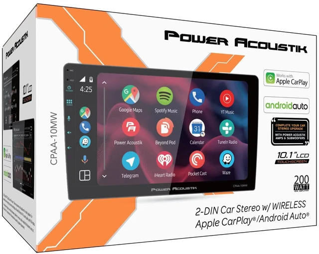 Alt view image 7 of 7 - Power Acoustik 10.6 Inch LCD Touchscreen Display, Shallow Mount Car Stereo Head Unit - Double DIN Multimedia Receiver, Apple CarPlay, Android Auto, Bluetooth, USB (CPAA-10MW)