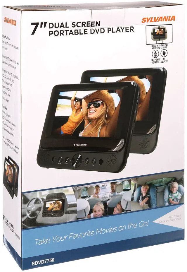 Alt view image 5 of 6 - Sylvania 7 Inch Dual Screen Portable DVD Player - Twin LCD Displays, DVD/CD/MP3 Playback, Built-In Stereo Speakers, AV Cable, Car Headrest Entertainment System