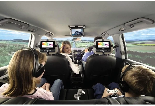 Alt view image 6 of 6 - Sylvania 7 Inch Dual Screen Portable DVD Player - Twin LCD Displays, DVD/CD/MP3 Playback, Built-In Stereo Speakers, AV Cable, Car Headrest Entertainment System