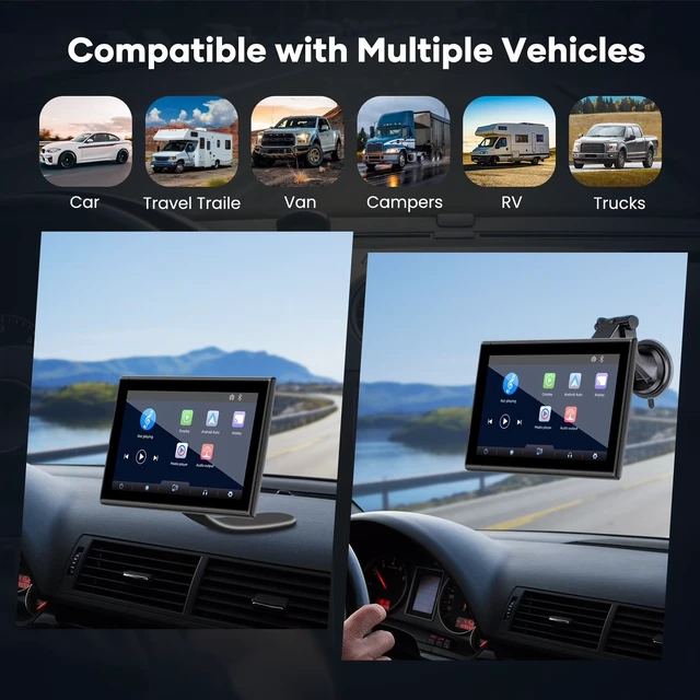 Alt view image 6 of 7 - Miroir Drivvplay Wireless CarPlay Screen for Car - 7 Inch Wireless Apple CarPlay & Android Auto Display, Portable Touchscreen Car Monitor, Bluetooth, Voice Control, Universal Dashboard Screen - Black