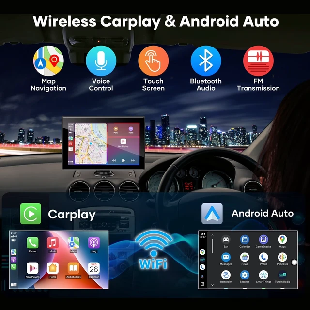 Alt view image 5 of 7 - Miroir Drivvplay Wireless CarPlay Screen for Car - 7 Inch Wireless Apple CarPlay & Android Auto Display, Portable Touchscreen Car Monitor, Bluetooth, Voice Control, Universal Dashboard Screen - Black