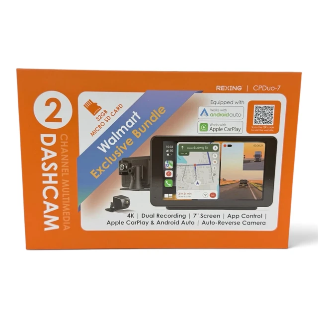 Alt view image 7 of 7 - REXING 7 Inch Wireless CarPlay/Android Auto Receiver, 4K Dash Cam, 1080p Rear, GPS, Bluetooth, 32GB microSD card