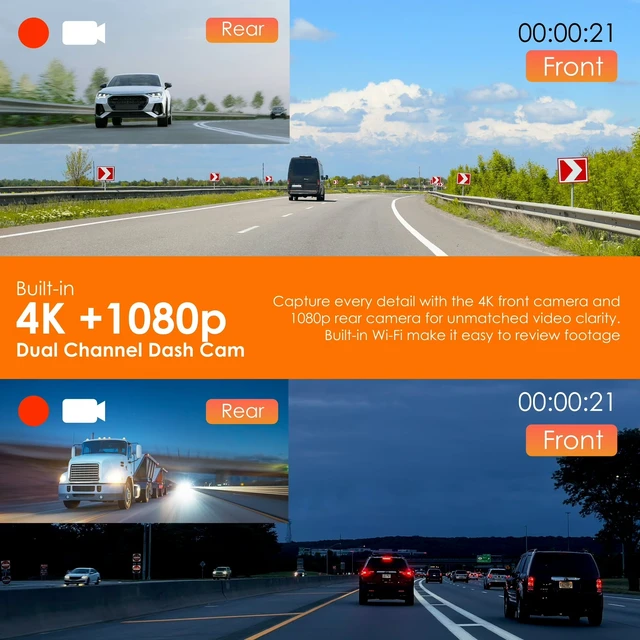 Alt view image 4 of 7 - REXING 7 Inch Wireless CarPlay/Android Auto Receiver, 4K Dash Cam, 1080p Rear, GPS, Bluetooth, 32GB microSD card
