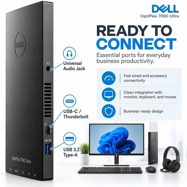 Alt view image 3 of 7 - Dell OptiPlex 7090 Ultra Small Form Factor Business Desktop PC - Intel Core i5-1145G7 Quad-Core Processor(2.60GHz), 32GB DDR4 RAM, 256GB SSD, Intel Iris Xe Integrated Graphics, Windows 11 Professional