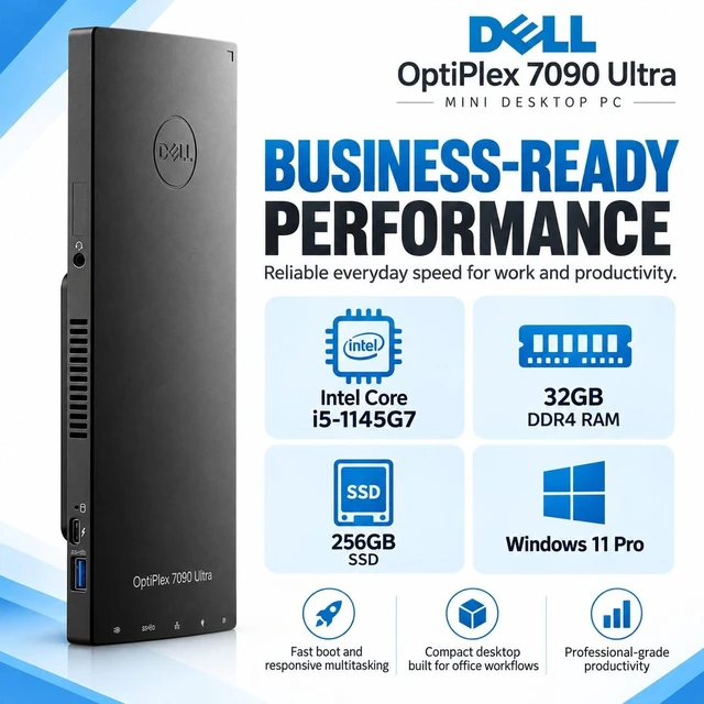 Alt view image 2 of 7 - Dell OptiPlex 7090 Ultra Small Form Factor Business Desktop PC - Intel Core i5-1145G7 Quad-Core Processor(2.60GHz), 32GB DDR4 RAM, 256GB SSD, Intel Iris Xe Integrated Graphics, Windows 11 Professional