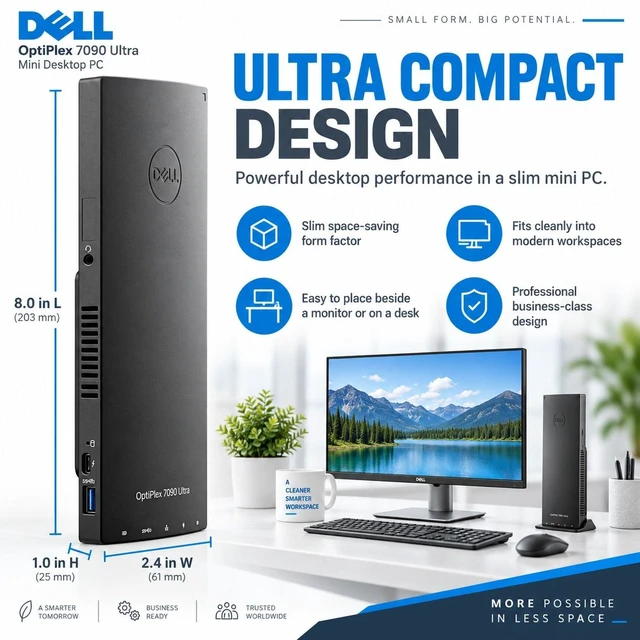 Alt view image 5 of 7 - Dell OptiPlex 7090 Ultra Small Form Factor Business Desktop PC - Intel Core i5-1145G7 Quad-Core Processor(2.60GHz), 32GB DDR4 RAM, 256GB SSD, Intel Iris Xe Integrated Graphics, Windows 11 Professional