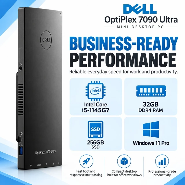 Alt view image 3 of 6 - Dell OptiPlex 7090 Ultra Small Form Factor Business Desktop PC - Intel Core i5-1145G7 Quad-Core Processor(2.60GHz), 32GB DDR4 RAM, 256GB SSD, Intel Iris Xe Integrated Graphics, Windows 11 Professional