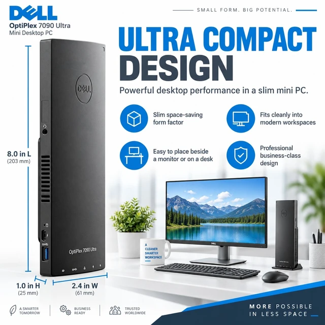 Alt view image 4 of 6 - Dell OptiPlex 7090 Ultra Small Form Factor Business Desktop PC - Intel Core i5-1145G7 Quad-Core Processor(2.60GHz), 32GB DDR4 RAM, 256GB SSD, Intel Iris Xe Integrated Graphics, Windows 11 Professional
