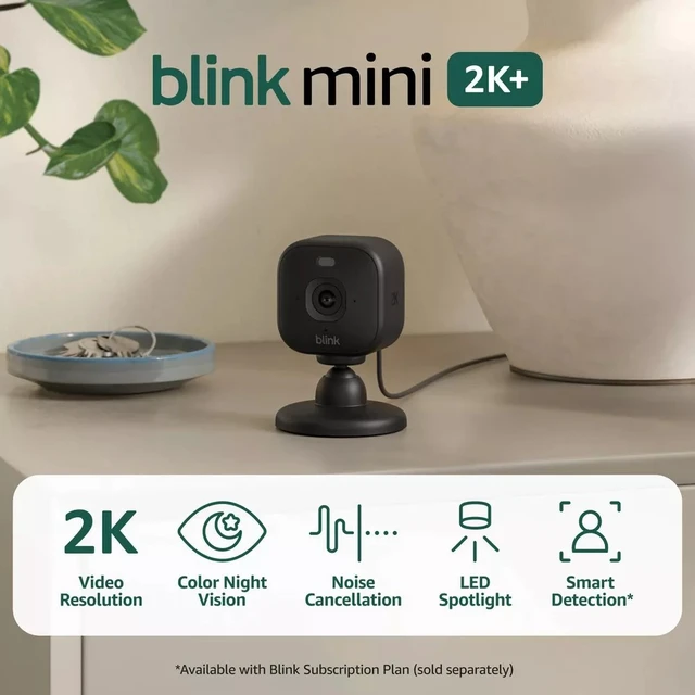 Alt view image 2 of 7 - Blink Mini 2K+ Compact Plug-In Security Camera, 2K Video Resolution, Color Night Vision, Enhanced Audio. 1 Camera - Black