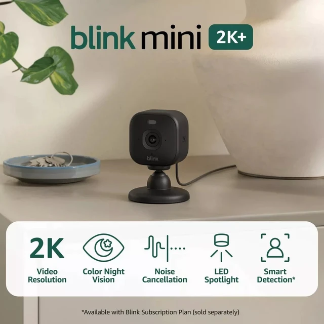 Alt view image 2 of 7 - Blink Mini 2K+ Resolution Compact Plug-In Security Camera, 2K Video Resolution, Color Night Vision, Enhanced Audio. 2Pack Camera - Black