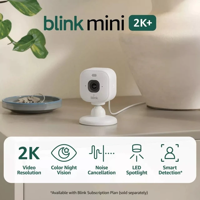 Alt view image 2 of 7 - Blink Mini 2K+ Resolution Compact Plug-In Security Camera, 2K Video Resolution, Color Night Vision, Enhanced Audio. 2Pack Camera - White