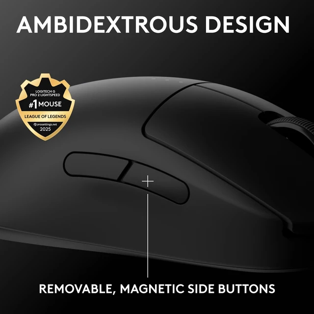Alt view image 2 of 7 - Logitech G PRO 2 - Lightspeed Wireless Gaming Mouse, Right- or Left-Handed Mouse with up to 4 Customizable and Switchable Magnetic Side Buttons, Black