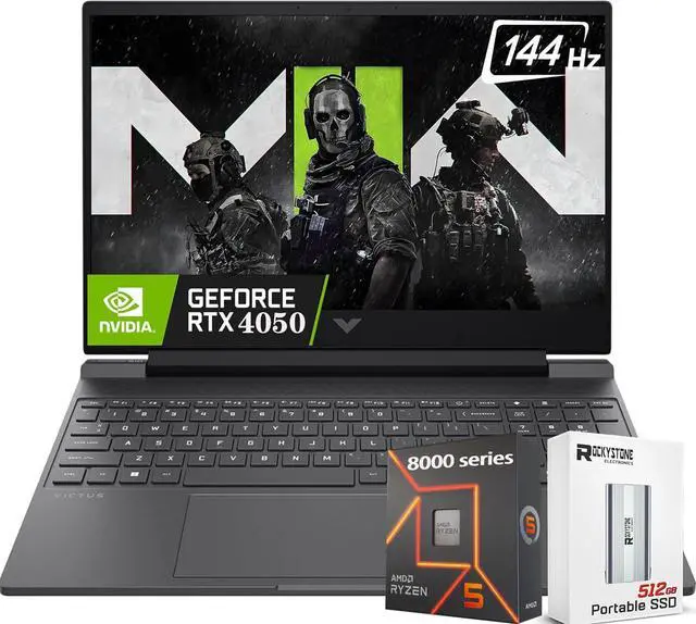 Main image of HP RTX 4050 Gaming Laptop Victus 15.6" FHD IPS, 6-Core AMD Ryzen 5-8645HS (Beat i7-1355U), Backlit KB, RJ45, Bluetooth 5.3, Long Battery Life, W/512GB Portable SSD, Windows 11 Home(16GB GDDR5|1TB SSD)