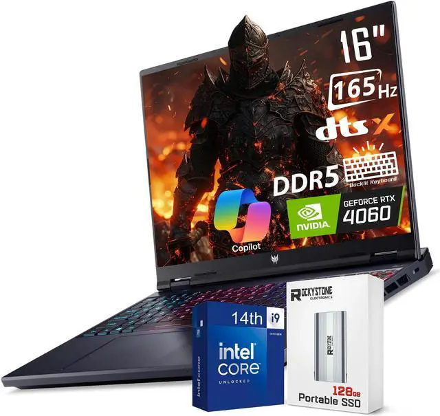 Main image of Acer Predator Helios Neo 16 Gaming Laptop, 16" 165Hz WUXGA Display, Core i9-14900HX(5.80 GHz), GeForce RTX 4060, RGB Backlit Keyboard, Copilot AI Laptop, Windows 11 Pro, Black(16GB DDR5 RAM | 1TB SSD)