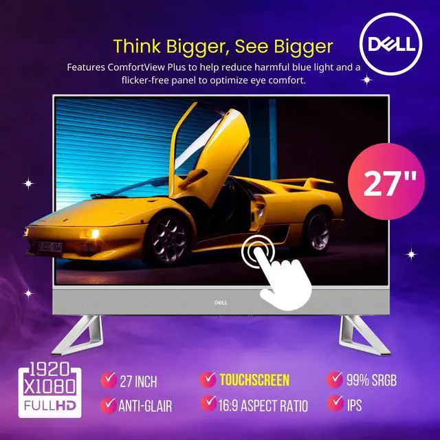 Alt view image 3 of 14 - Dell Inspiron 7730 All in One Desktop Computer, 27" FHD Touchscreen, Inte Core 7 150U(>i7-14700, 5.40 GHz), GeForce MX570A Graphics, WiFi 6E, Keyboard&Mouse, Windows 11 Home, White(64GB RAM | 2TB SSD)