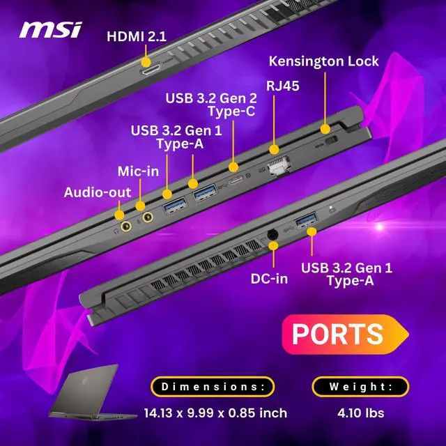 Alt view image 6 of 6 - MSI thin 15 gaming laptop, 15.6" FHD IPS Display, AMD Ryzen 9 8945HS(>i9-13900H, 5.2 GHz), GeForce RTX 4060, AI&VR Ready, CoPilot+ PC, Backlit Keyboard, Windows 11 Pro, Gray(64GB DDR5 RAM | 1TB SSD)