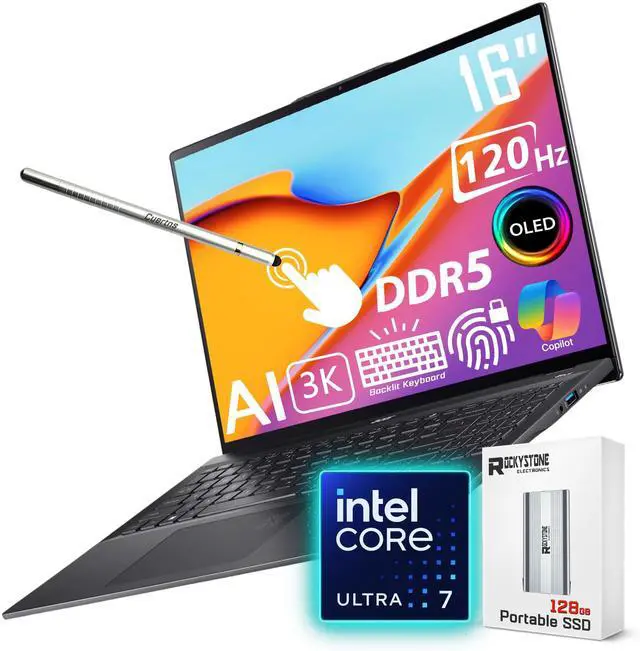 Main image of Acer Swift 16 AI Laptop, 16" 120Hz 3K OLED Touchscreen, Core Ultra 7 256V(4.80 GHz, >i9-12900K), Copilot PC, Backlit Keyboard, Fingerprint, Wi-Fi 7, Windows 11 Home, Black(16GB DDR5 RAM | 1TB SSD)