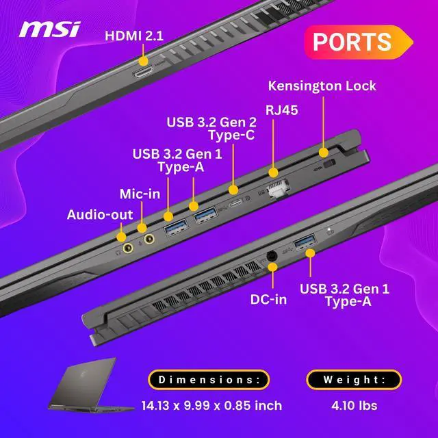 Alt view image 6 of 6 - MSI Thin 15 gaming laptop, 15.6" 144Hz FHD 1920 x 1080 Display, AMD Ryzen 9 8945HS(>i9-13900H), GeForce RTX 4060, AI&VR Ready, CoPilot, Backlit Keyboard, Windows 11 Home, Gray(32GB DDR5 RAM | 1TB SSD)
