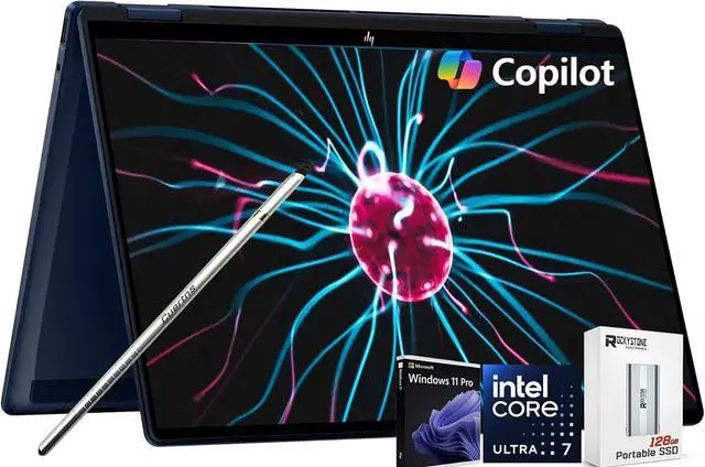 Main image of HP OmniBook X Flip 2-in-1 Copilot+ AI PC Laptop, 14" 2K Touchscreen, Intel Evo Platform 8-Core Ultra 7 258V(>Ultra 9 185H), DTS: X Ultra, Backlit KB, W/Style & 128GB PSD, Win11 PRO(16GB|2TB SSD)