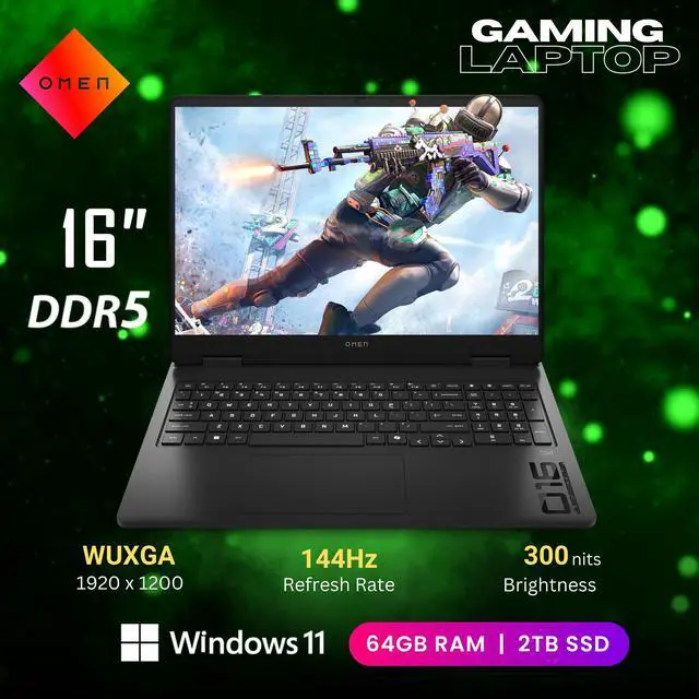 Alt view image 2 of 6 - HP OMEN 16 Gaming Laptop, 144Hz 1920 x 1200 Display, Ryzen 9 8940HX(>i9-13900H, 5.3 GHz), GeForce RTX 5060, RGB Backlit Keyboard, 1080p Webcam, WiFi 6, Windows 11 Home, Black(64GB DDR5 RAM | 2TB SSD)