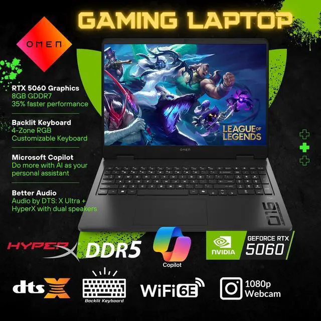 Alt view image 5 of 6 - HP OMEN 16 Gaming Laptop, 144Hz 1920 x 1200 Display, Ryzen 9 8940HX(>i9-13900H, 5.3 GHz), GeForce RTX 5060, RGB Backlit Keyboard, 1080p Webcam, WiFi 6, Windows 11 Home, Black(32GB DDR5 RAM | 2TB SSD)